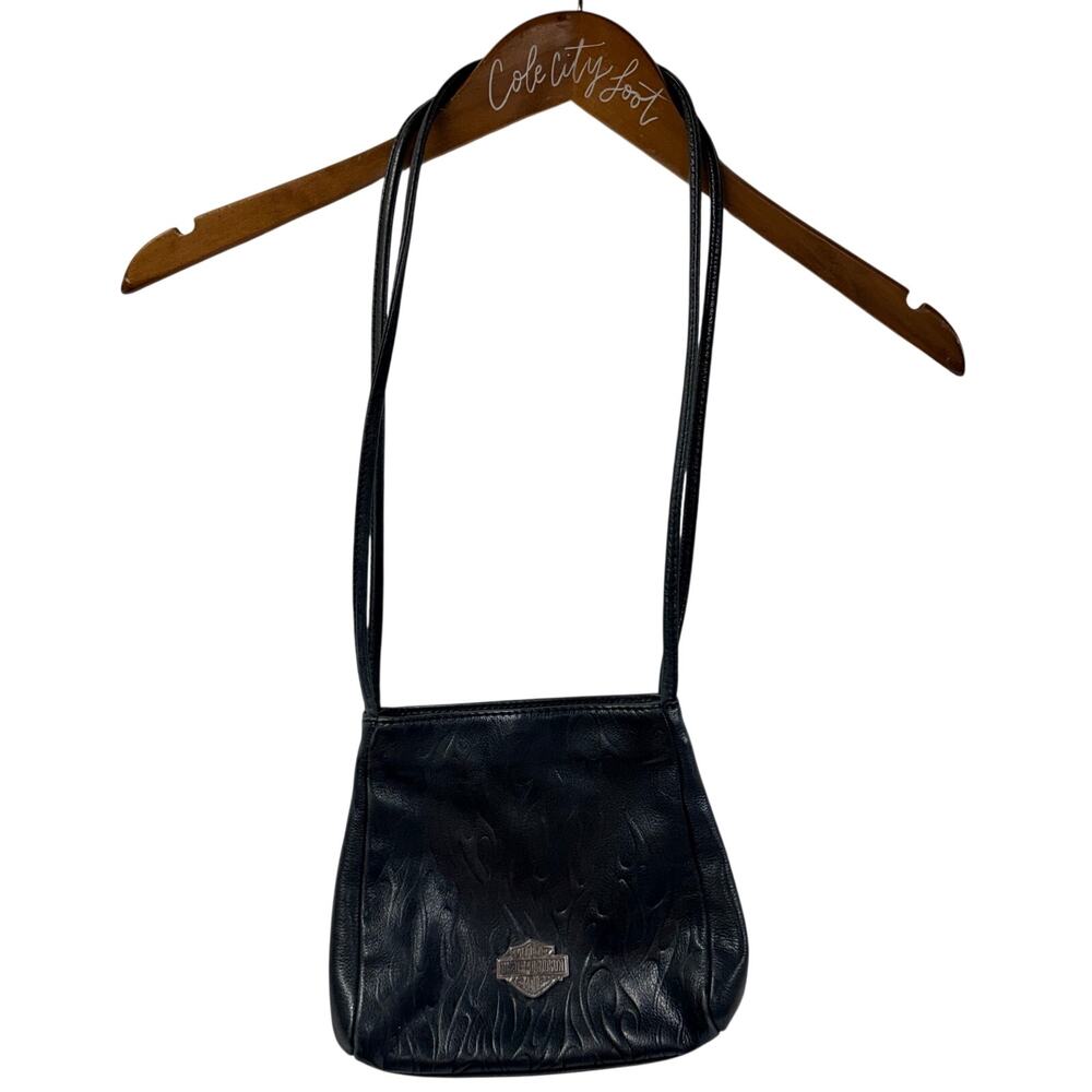 Harley Davidson Motorcycles Black Small Purse Bag Embossed Flames